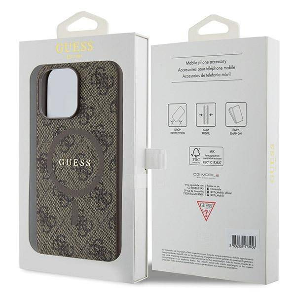 Oryginalne Etui GUESS Hardcase GUHMP15LG4GFRW do iPhone 15 Pro (Kompatybilny z Magsafe / 4G Ring classic logo / brązowy)