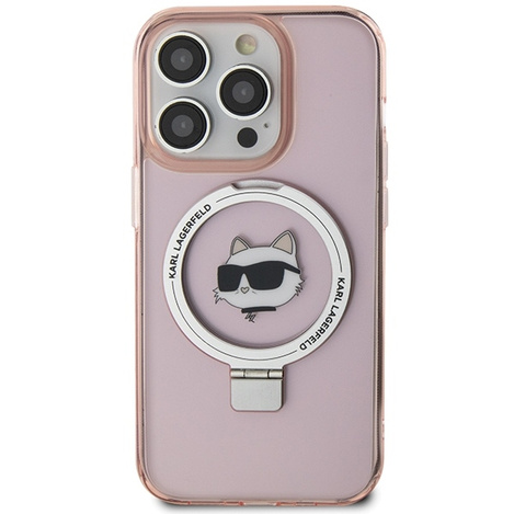 Etui Karl Lagerfeld Ring Stand Choupette Head MagSafe do iPhone 15 Pro - różowe