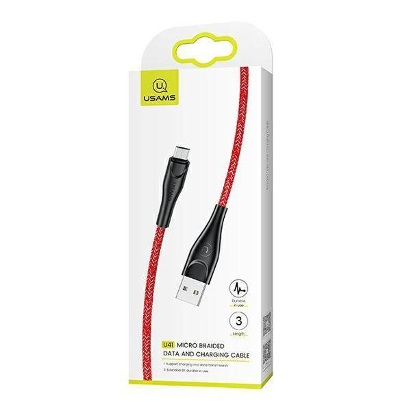USAMS Kabel pleciony U41 microUSB 3m 2A czerwony/red SJ399USB02 (US-SJ399) Fast Charge