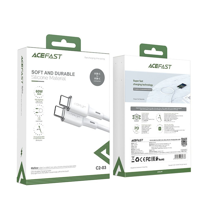 Acefast Kabel USB Typ C - USB Typ C 1,2m, 60W (20V / 3A) weiß (C2-03 weiß)