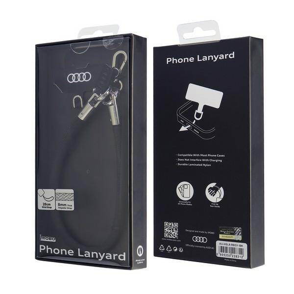 Audi uniwersalna smycz do telefonu 28cm 8mm czarny/black AU-HSL8-R8/D1-BK