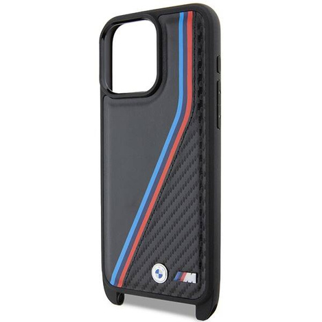 BMW M Edition Carbon Tricolor Lines &amp; Strap case for iPhone 15 Pro Max - black