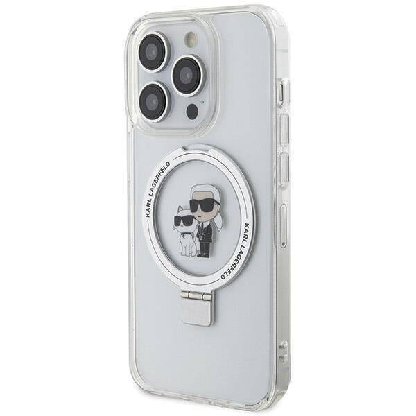 Original Handyhülle IPHONE 13 PRO Karl Lagerfeld Hardcase Ring Stand Karl&Choupettte MagSafe (KLHMP13XHMRSKCH) weiß