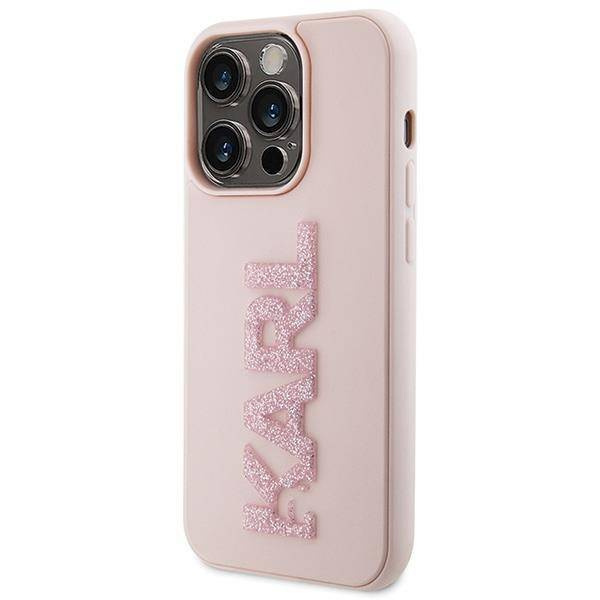 Etui Karl Lagerfeld 3D Rubber Glitter Logo na iPhone 15 Pro - różowe