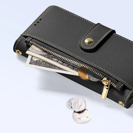 Dux Ducis Lawa Lederhülle für Samsung Galaxy S25+ mit abnehmbarer magnetischer Brieftasche – Schwarz