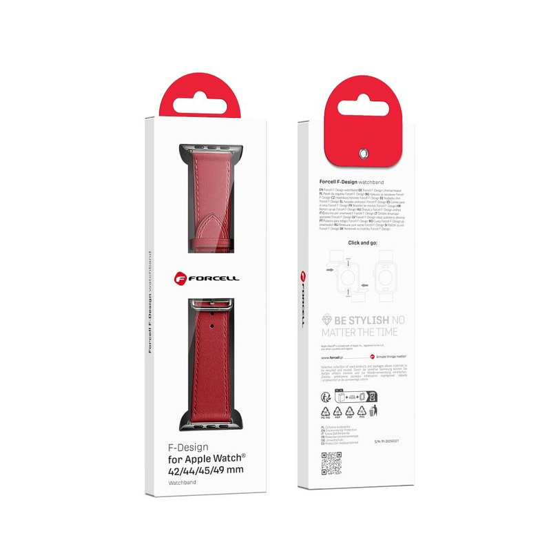 Pasek do Apple Watch Forcell F-Design FA20 magnetyczny skóra ekologiczna 42 / 44 / 45 / 49 mm czerwony