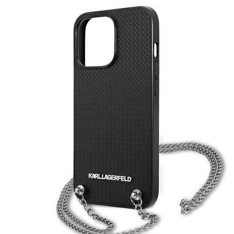 Original Case IPHONE 13 PRO Karl Lagerfeld Hardcase Leather Textured And Chain (KLHCP13LPMK) black