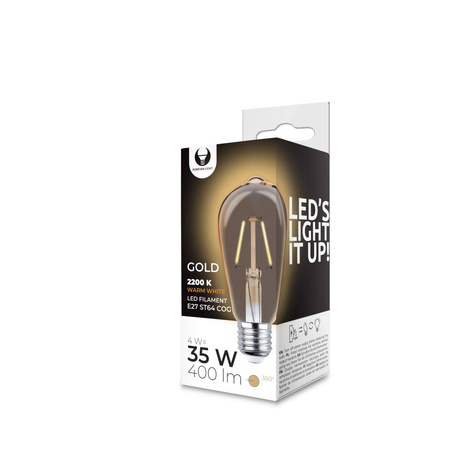 Żarówka LED Filament E27 ST64 4W 230V 2200K 400lm COG złota Forever Light
