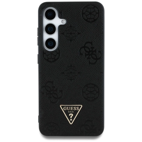 Etui Guess Grained Hot Stamp Peony  Pattern Triangle Logo MagSafe do Samsung Galaxy S25 czarny