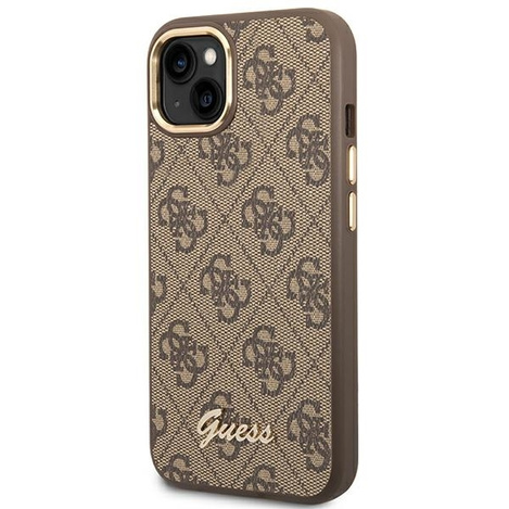 Original Case IPHONE 14 Guess Hard Case 4G Vintage Gold Logo (GUHCP14SHG4SHW) brown
