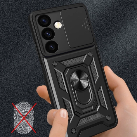 Hybrid Armor Camshield Panzerhülle für Samsung Galaxy S24 mit Kameraabdeckung – Schwarz