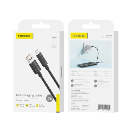 FONENG cable XS07 Micro USB 2.1A 1M Black