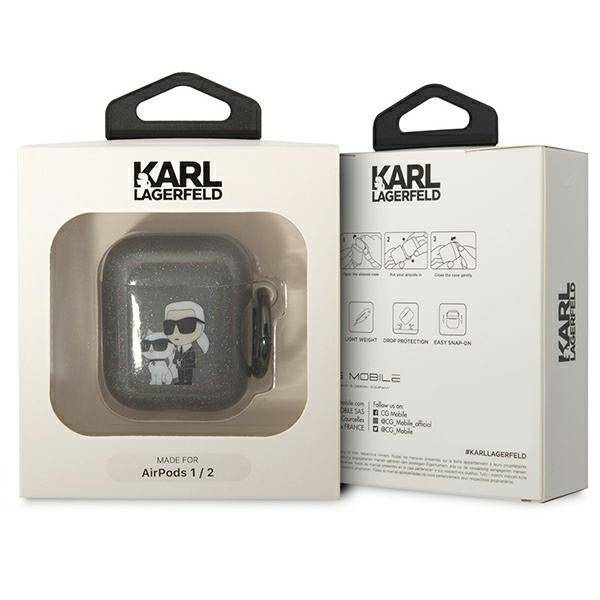 Original Case APPLE AIRPODS Karl Lagerfeld Gliter Karl&Choupette (KLA2HNKCTGK) black