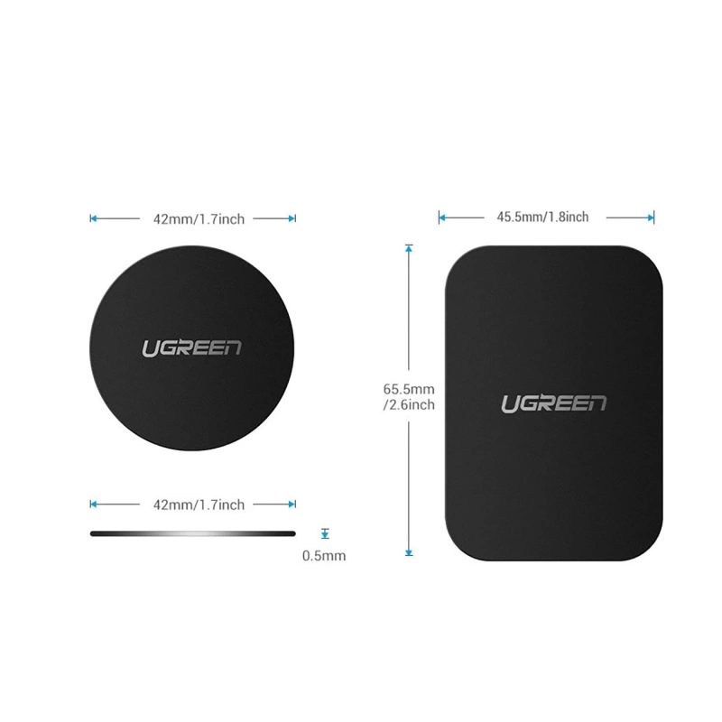 Ugreen LP123 60410 runde/rechteckige Metallplatten für magnetische Telefonhalter – schwarz (2 Stück)
