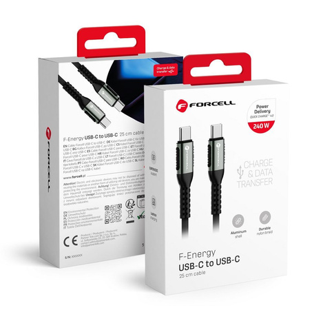 Kabel USB C do USB C Forcell F-Energy QC4.0 PD 5A 240W Cafule 0,25 m C263 czarny