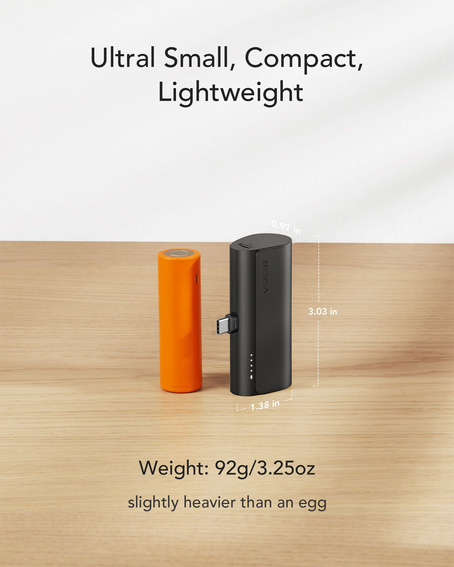 Bateria zewnętrzna (Powerbank) VEGER PlugOn - 5000mAh z wbudowanym złączem Typ C PD 20W (W0556P)