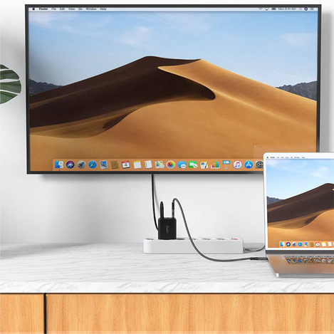 Acefast 2in1 Ladegerät GaN 65W USB Type C / USB, Adapter HDMI Adapter 4K @ 60Hz (Set mit Kabel) schwarz (A17 schwarz)