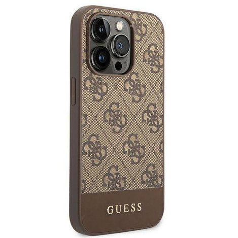 Guess 4G Bottom Stripe Metal Logo Collection - Etui iPhone 14 Pro (brązowy)