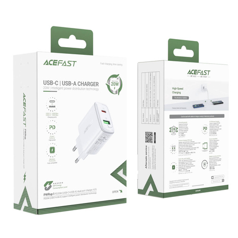 Acefast Wandladegerät USB Typ C / USB 20W, PPS, PD, QC 3.0, AFC, FCP weiß (A25 weiß)
