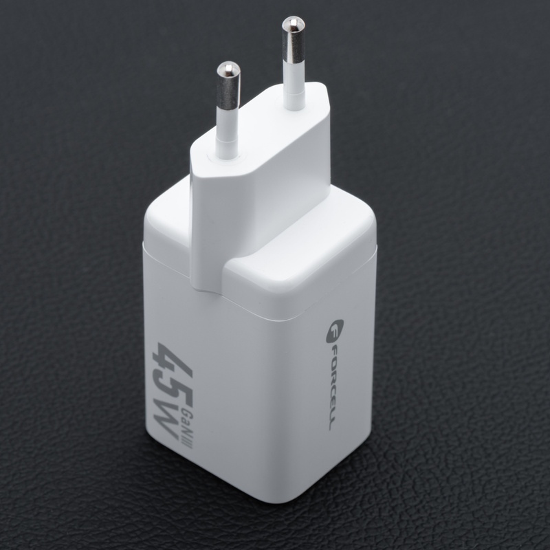 Ładowarka sieciowa do telefonu Forcell F-Energy Mini GaN III 2 x USB C PD QC4.0 45W VT-36B biała
