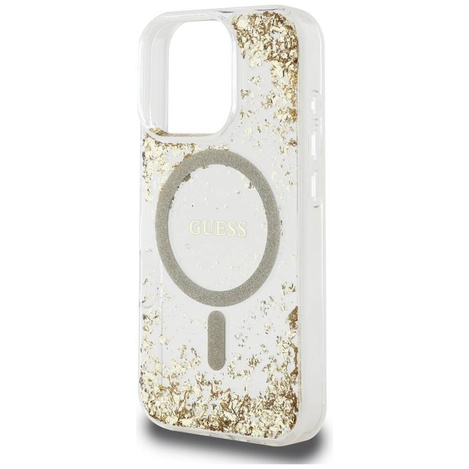 GUESS futerał do IPHONE 16 Pro Max kompatybilny z MagSafe GUHMP16XRGRGED (Resin Bottom Glitter) złoty