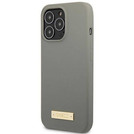 Original Case IPHONE 13 PRO MAX Guess Hard Case Silicone Logo Plate MagSafe (GUHMP13XSPLG) gray
