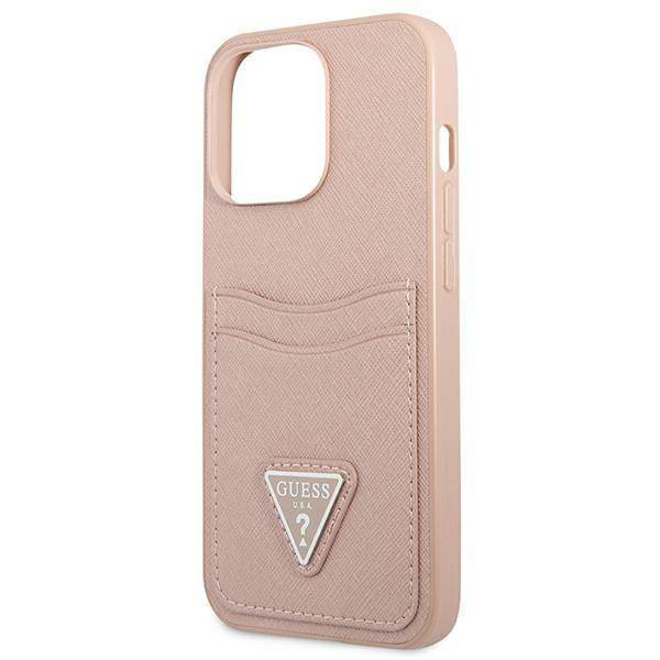 Schutzhülle IPHONE 13 PRO Guess Hardcase Saffianotriangle Logo Cardslot (GUHCP13LPSATPP) rosa