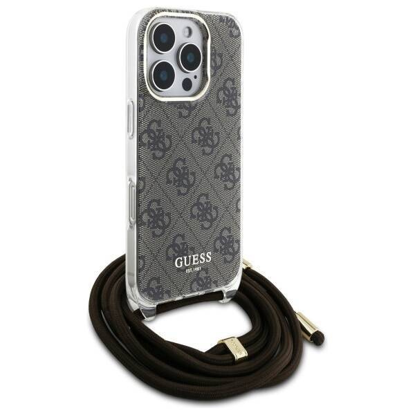 Original Case IPHONE 16 PRO MAX Guess Hardcase Crossbody Cord 4G Print (GUHCP16XHC4SEW) brown