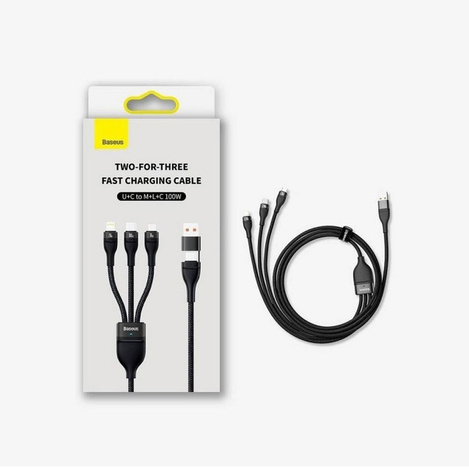 Baseus Flash Series II kabel USB Typ C / USB Typ A - USB Typ C / Lightning / micro USB 100 W 1,2 m niebieski (CASS030103)