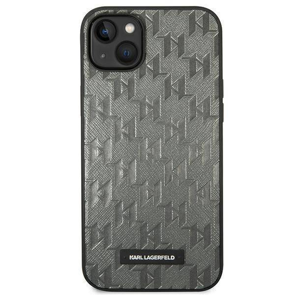 Original Handyhülle IPHONE 14 PLUS Karl Lagerfeld Hardcase Saffiano Mono Metal Logo (KLHCP14MSAKLHPG) grau