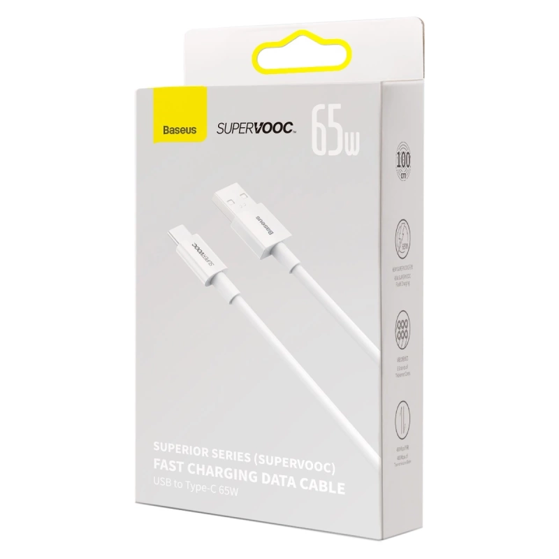 Baseus Superior Series SUPERVOOC USB-A to USB-C 65W 1m cable white