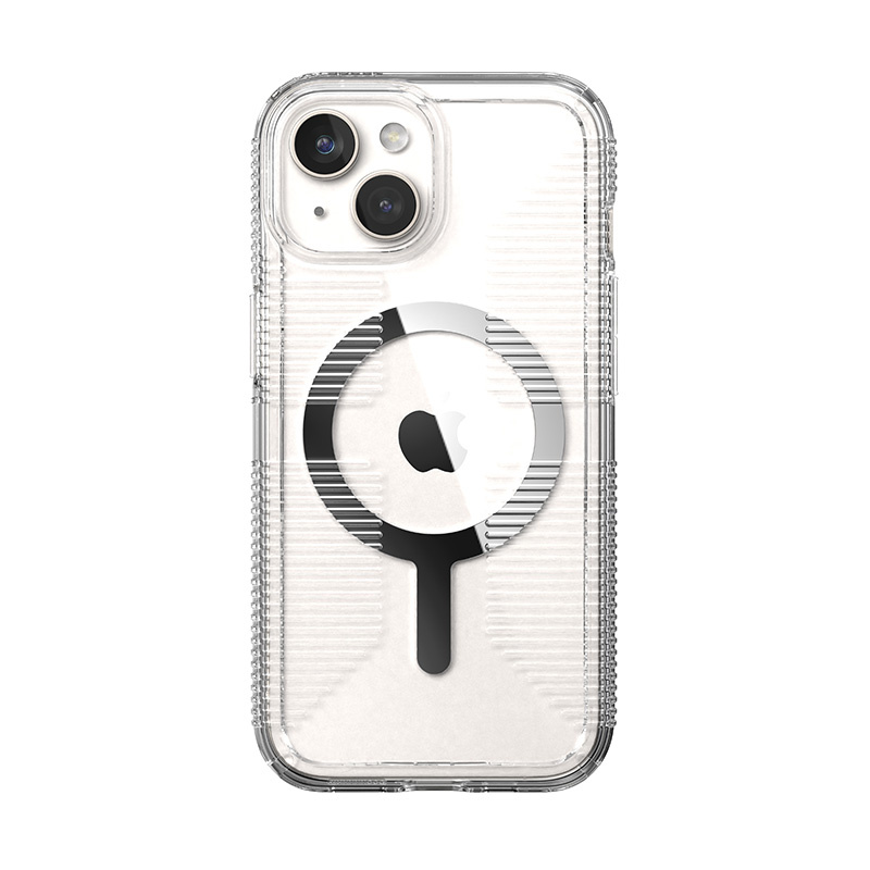 Speck Gemshell Grip + MagSafe - Etui do iPhone 15 / iPhone 14 / iPhone 13 (Clear / Chrome Finish)