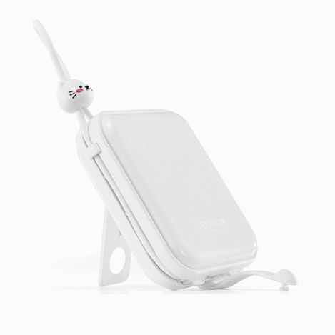 Joyroom power bank with USB C and Lightning cables and stand Cutie Series 10000mAh 22.5W white (JR-L008)