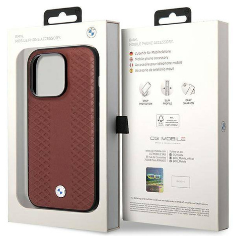 Original Case IPHONE 14 PRO MAX BMW Leather Diamond Pattern (BMHCP14X22RFGR) burgundy