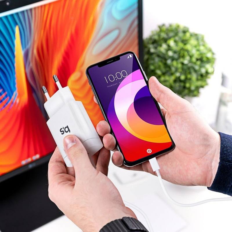 Ładowarka Sieciowa do iPhone X/11/12/13/14 18W z ładowaniem PD z Odpinanym Kablem Blue Star