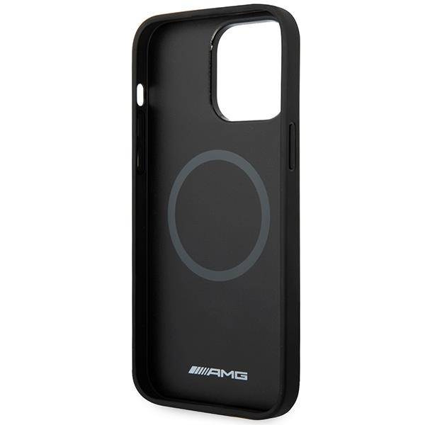 AMG nakładka do iPhone 14 Pro Max 6,7" AMHMP14XOSDBK czarna hard case Leather Curved Lines MagSafe