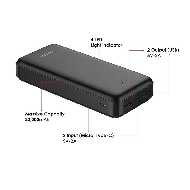 Bateria zewnętrzna (Powerbank) VEGER A20 - 20 000mAh czarny (W2015)