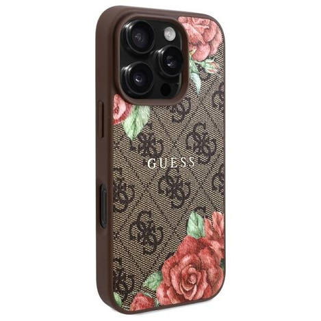 Oryginalne Etui IPHONE 16 PRO MAX Guess Hardcase 4G Flowers Print MagSafe (GUHMP16XP4ROPEMCW) brązowe