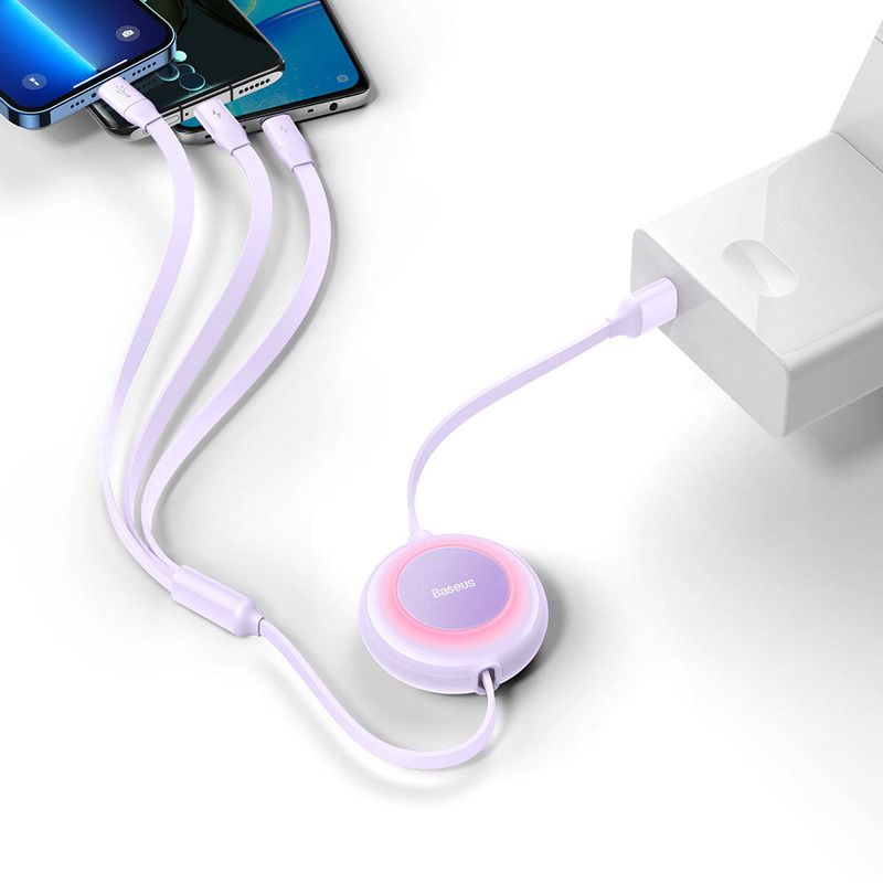 Baseus Bright Mirror 2 3in1 USB Type A cable - micro USB + Lightning + USB Type C 3.5A 1.1m purple (CAMJ010005)