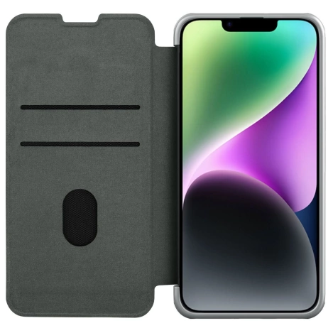 Nillkin Qin Cloth Pro Case Schutzhülle für iPhone 14 Plus, Kamera-Abdeckung, Holster-Abdeckung, Klapphülle, Grau