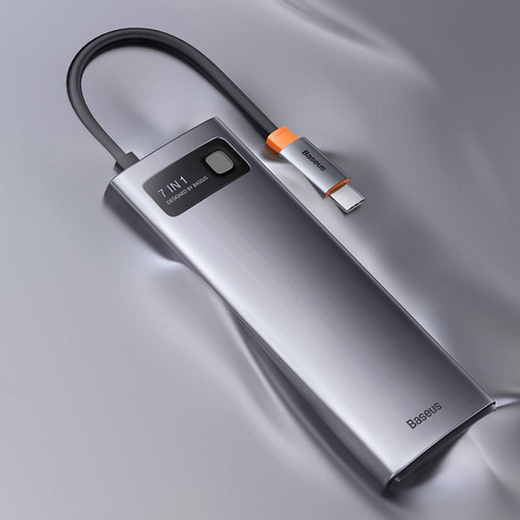 Baseus Metal Gleam Series HUB 7-in-1-USB-Typ-C-Dockingstation – 1 x HDMI / 1 x VGA / 3 x USB 3.2 Gen. 1/1 x Power Delivery / 1 x RJ-45 Ethernet Grau (WKWG040013)