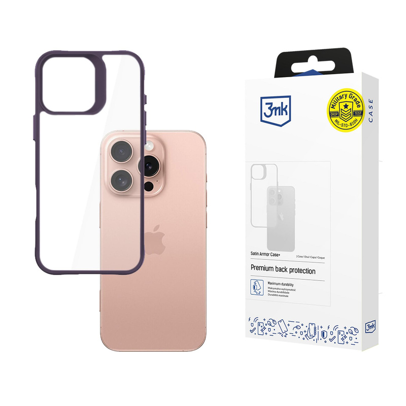 3MK SatinArmor+ Case iPhone 16 Pro 6.3" fioletowy/purple Military Grade