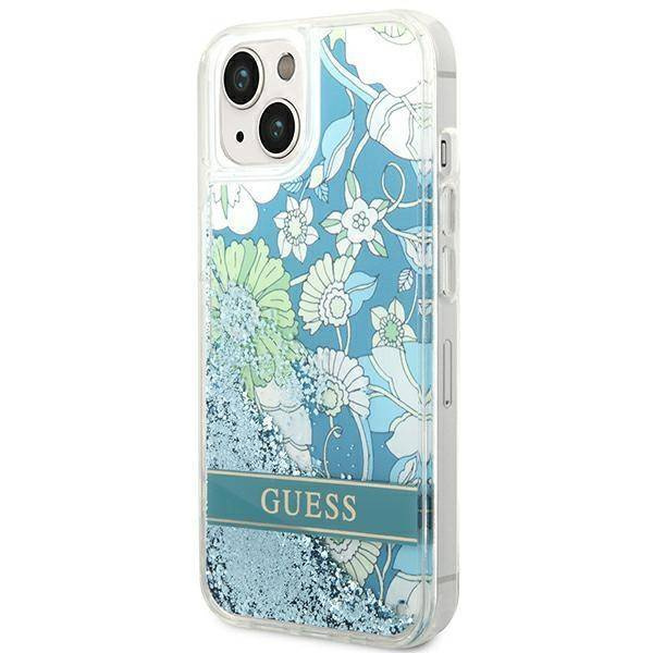 Case IPHONE 14 PLUS Guess Hardcase Flower Liquid Glitter green