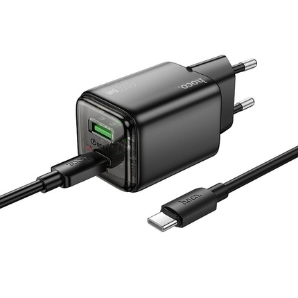 Ładowarka sieciowa do telefonu Hoco USB A + USB C QC3.0 PD 3A 20W + kabel USB C do USB C N34 transparentna