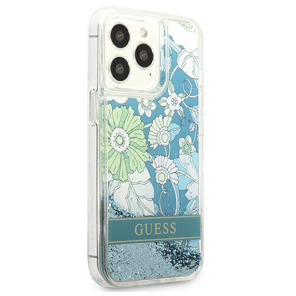 Guess GUHCP13LLFLSN iPhone 13 Pro / 13 6,1" zielony/green hardcase Flower Liquid Glitter