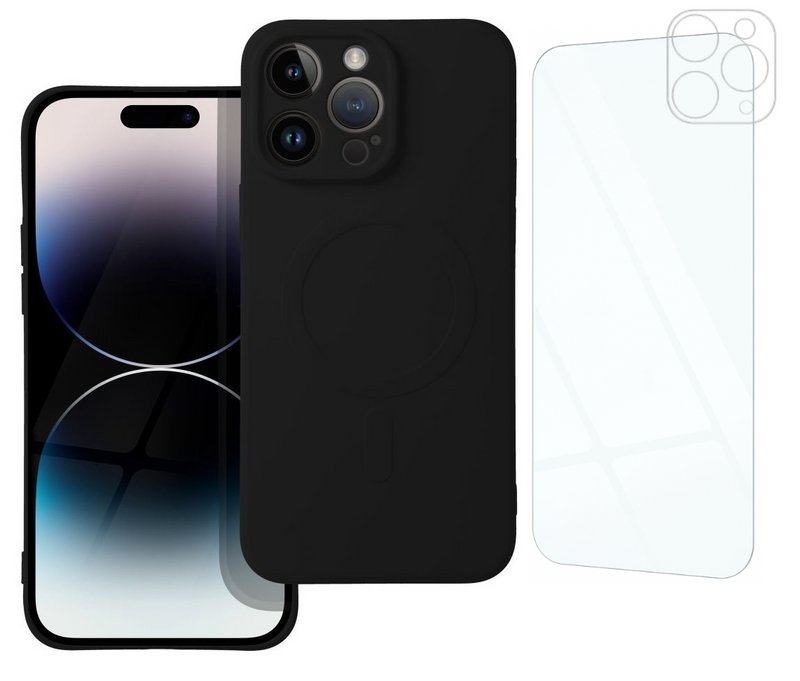Etui do iPhone 15 Pro Max MagSafe czarne + Szkło na ekran + Szkło na aparat