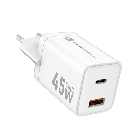 Ładowarka sieciowa do telefonu Forcell F-Energy Mini GaN III USB C + USB A PD QC4.0 45W VT-36 biała