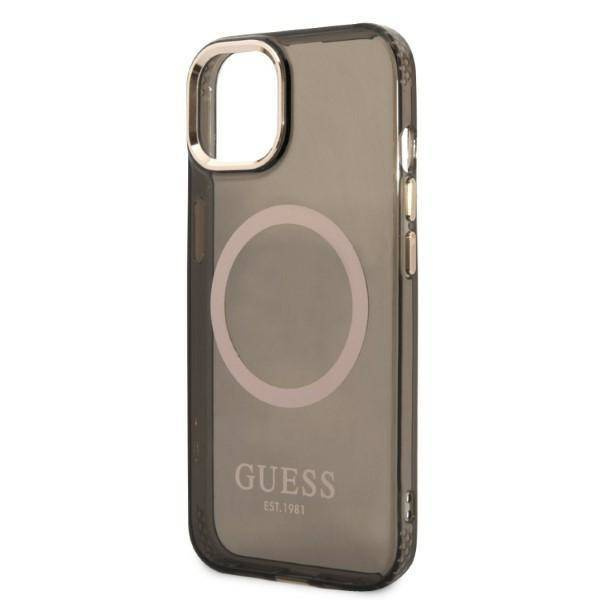 Original Handyhülle IPHONE 13 Guess Hard Case Gold Outline Translucent MagSafe (GUHMP13MHTCMK) schwarz