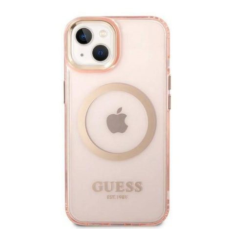 Guess Gold Outline Translucent MagSafe - Etui iPhone 14 Plus (różowy)