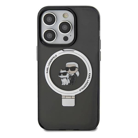Original Handyhülle IPHONE 14 PRO Karl Lagerfeld Hardcase Ring Stand Karl&Choupettte MagSafe (KLHMP14LHMRSKCK) schwarz